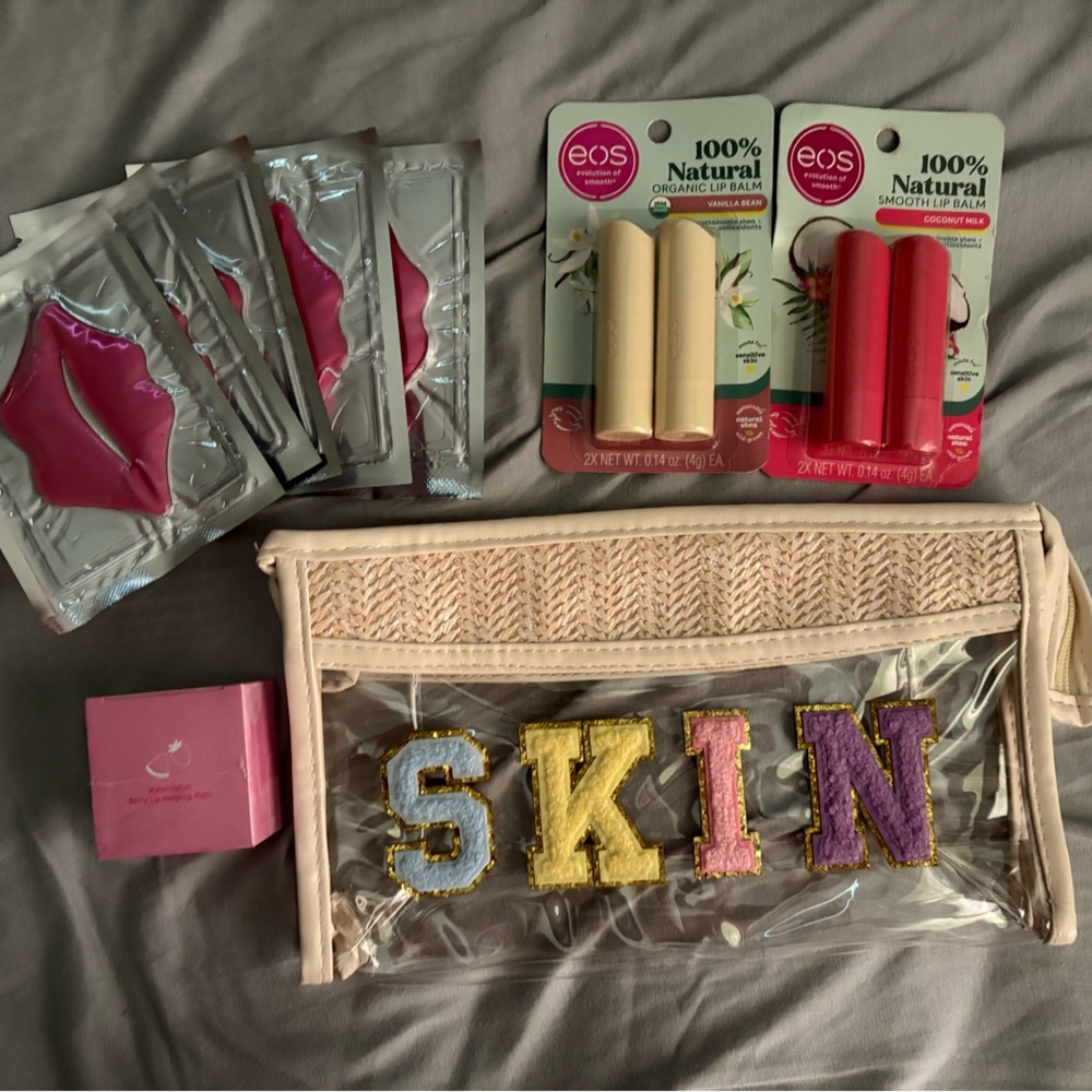 Clear Cosmetic Bag with Unopened Beauty Supplies